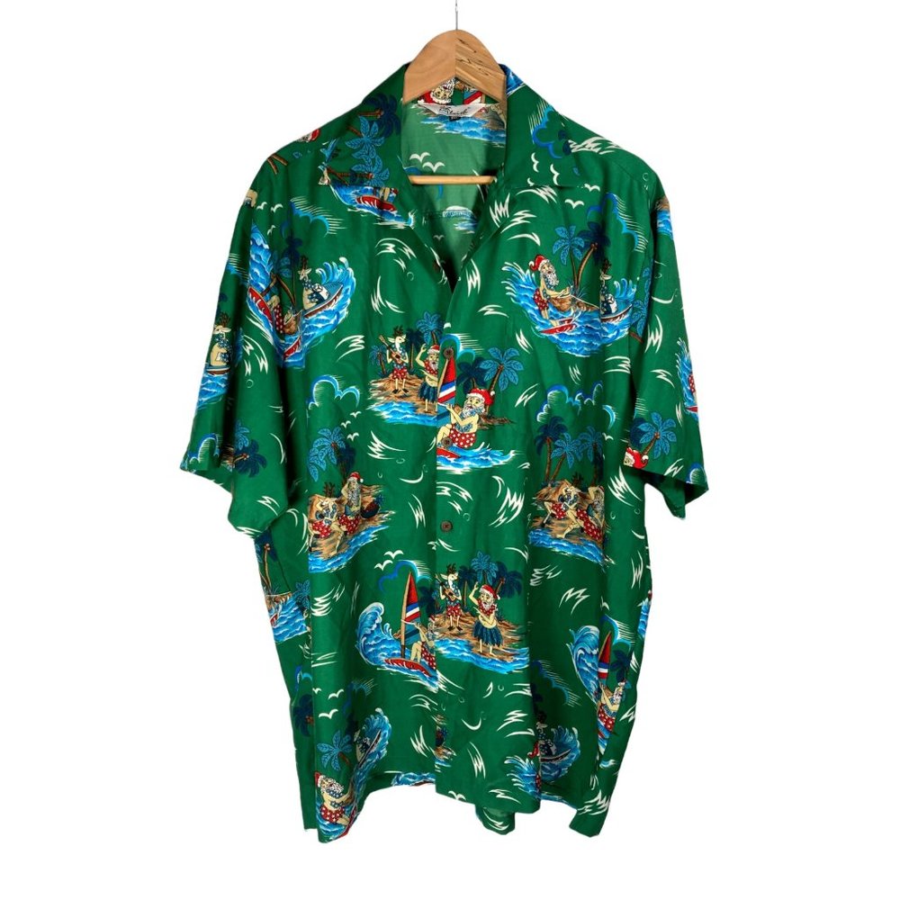 Tacky Christmas Hawaiian shirt size 2XL Santa button-up green